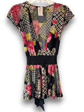 Robin K Floral Print Surplice V-Neck Top Blouse Size Medium
